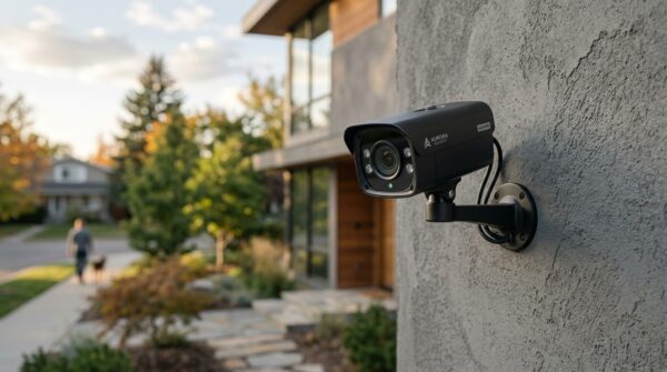 Cámaras de seguridad baratas exterior instaladas en la fachada de una vivienda particular para vigilancia